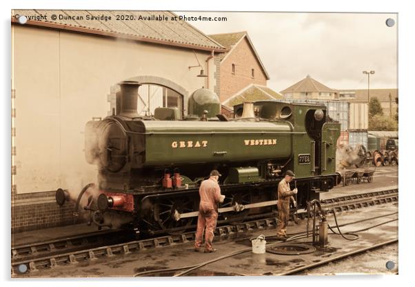 7752 pannier tank engine at Minehead in antique  Acrylic by Duncan Savidge