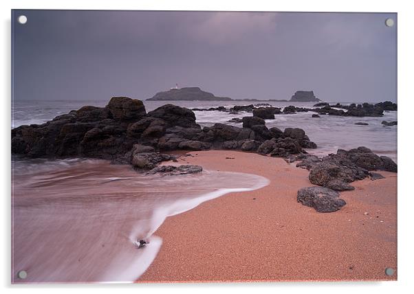 Fidra Coast and Lighthouse Acrylic by Keith Thorburn EFIAP/b