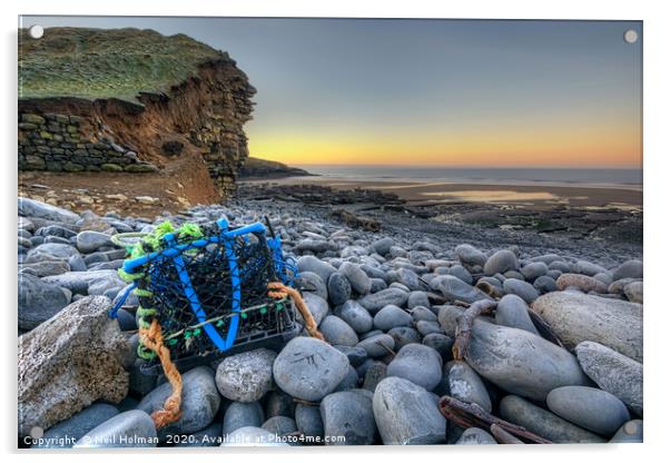 Lobster Pot Sunrise at Dunraven Bay Acrylic by Neil Holman