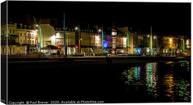 Weymouth Sea Front at Night Canvas Print by Paul Brewer