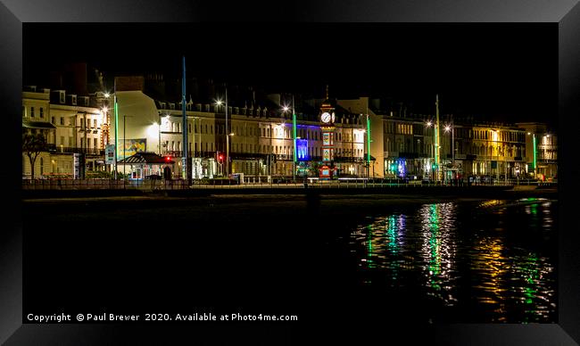 Weymouth Sea Front at Night Framed Print by Paul Brewer