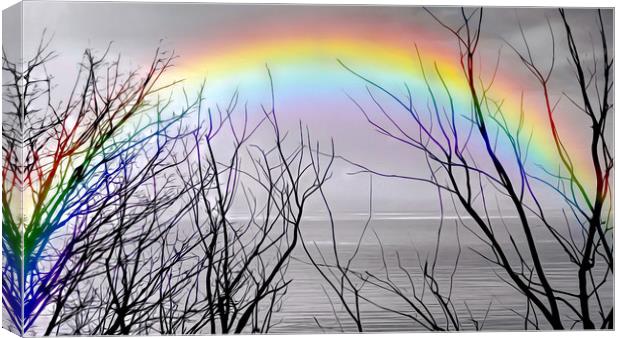 Enchanting Rainbow Over Calm Seas Canvas Print by Beryl Curran