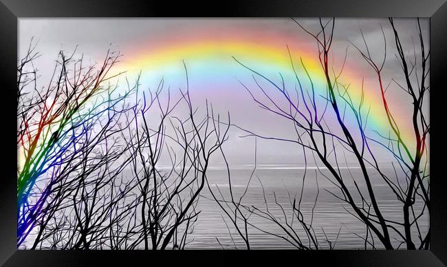 Enchanting Rainbow Over Calm Seas Framed Print by Beryl Curran