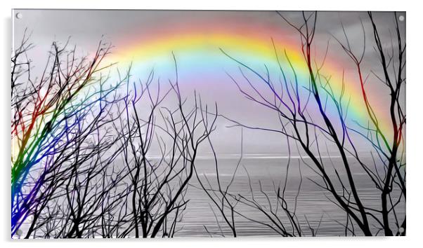 Enchanting Rainbow Over Calm Seas Acrylic by Beryl Curran