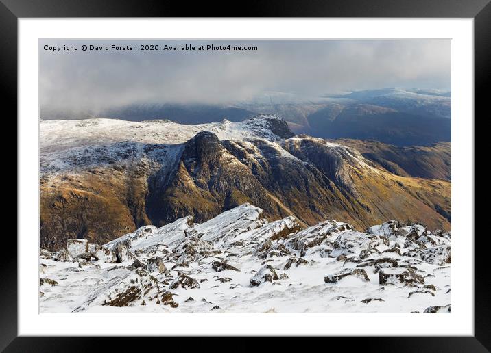 Bowfell Winter View, Lake District Framed Mounted Print by David Forster