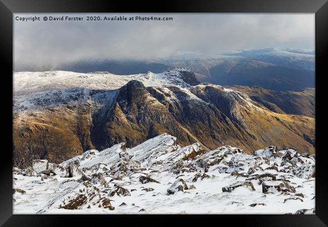 Bowfell Winter View, Lake District Framed Print by David Forster