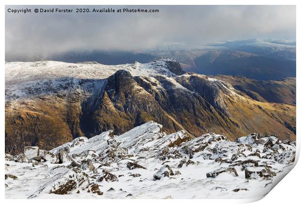 Bowfell Winter View, Lake District Print by David Forster