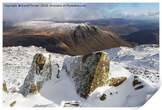 The Langdale Pikes from the Summit of  Bowfell, La Print by David Forster