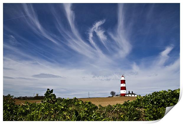 Wispy Clouds Above Happisburgh Lighthouse Print by Paul Macro