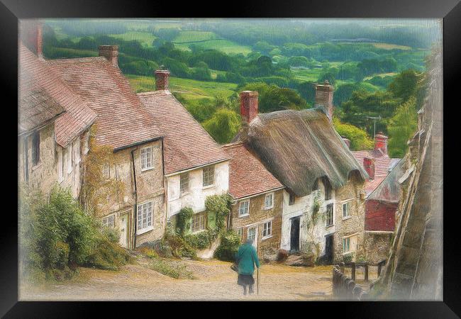 Gold Hill Shaftesbury Dorset Framed Print by Robert Deering