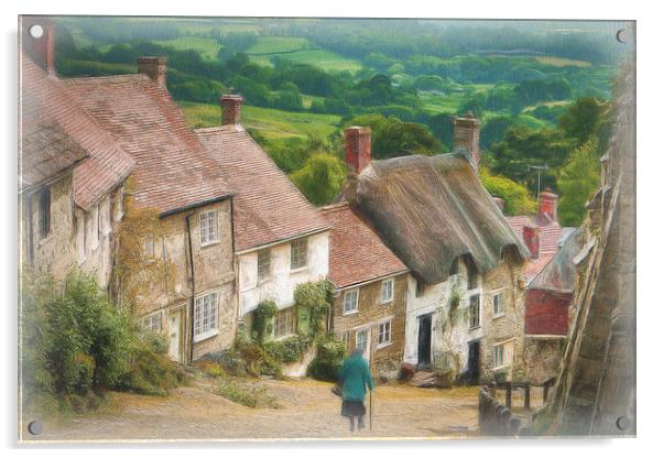 Gold Hill Shaftesbury Dorset Acrylic by Robert Deering