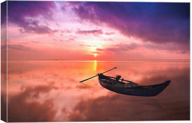 Asian fishing boat on a tranquil sea Canvas Print by Robert Deering