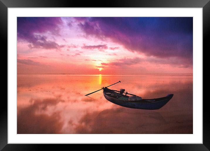 Asian fishing boat on a tranquil sea Framed Mounted Print by Robert Deering