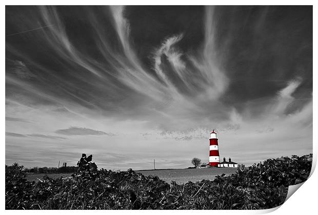 Wispy Clouds Above Happisburgh Lighthouse Selectiv Print by Paul Macro
