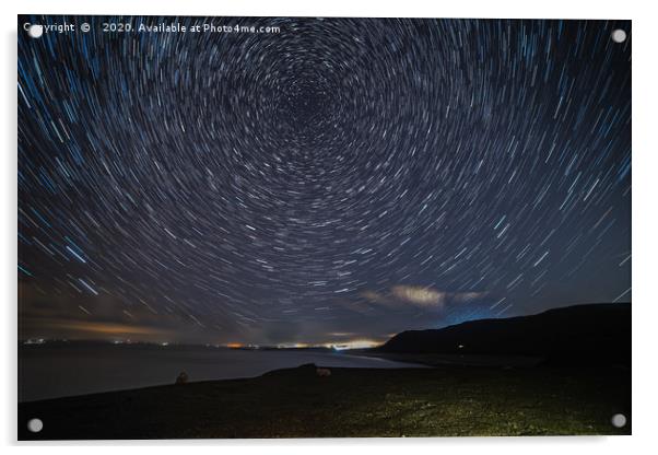 Star trails over Rhossili, Gower Peninsular. Acrylic by Richard Morgan