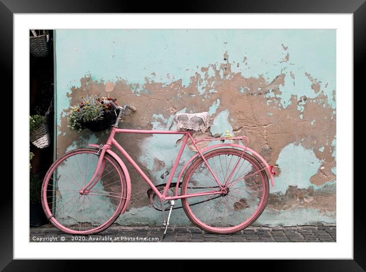 Pink bike in Rome, Italy Framed Mounted Print by Lensw0rld 