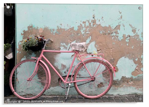 Pink bike in Rome, Italy Acrylic by Lensw0rld 
