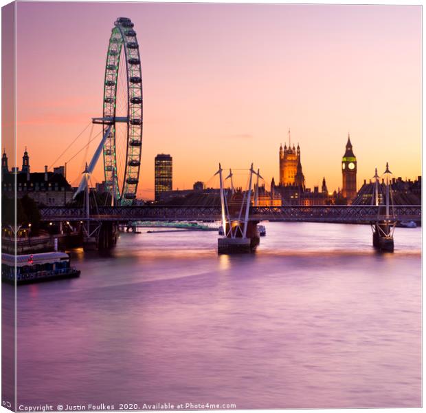 London Eye and the Houses of Parliament, London Canvas Print by Justin Foulkes