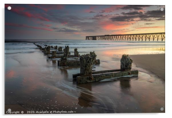 Steetley Pier sunrise Acrylic by Phil Reay