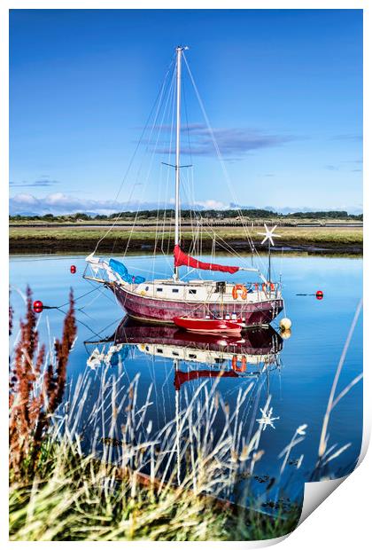 Irvine Harbour Boat Reflection Print by Valerie Paterson