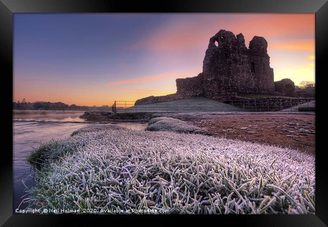 Frosty Sunrise at Ogmore Castle Framed Print by Neil Holman