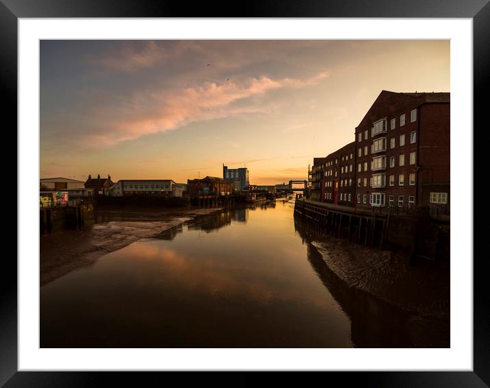 Golden Hour on River Hull Framed Mounted Print by P D