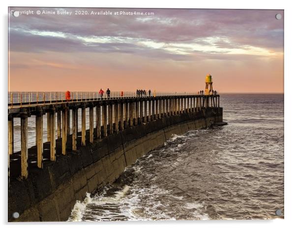 Whitby Pier at Sunset Acrylic by Aimie Burley
