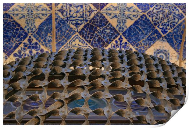 Gaudi balcony iron and ceramic work detail at Park Print by Ray Fernandez