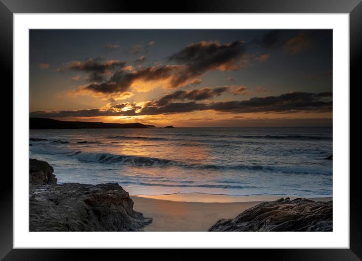 Cornwall sunset from Little fistral beach Newquay Framed Mounted Print by Eddie John