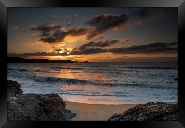 Cornwall sunset from Little fistral beach Newquay Framed Print by Eddie John