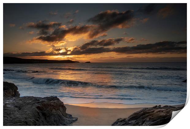 Cornwall sunset from Little fistral beach Newquay Print by Eddie John
