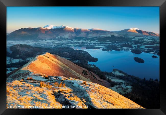 Catbells view, over Derwentwater, Lake District Framed Print by Justin Foulkes