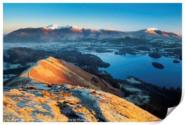 Catbells view, over Derwentwater, Lake District Print by Justin Foulkes