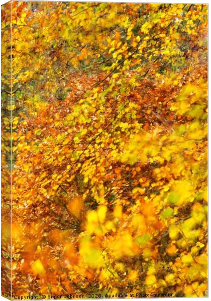 Impressionist image of autumn leaves Canvas Print by Simon Johnson