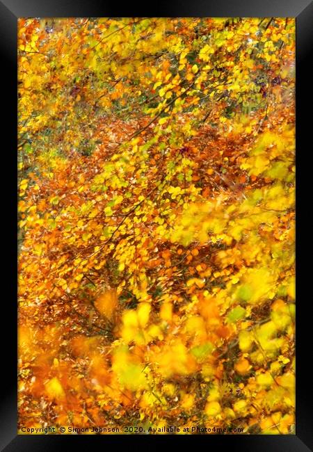 Impressionist image of autumn leaves Framed Print by Simon Johnson