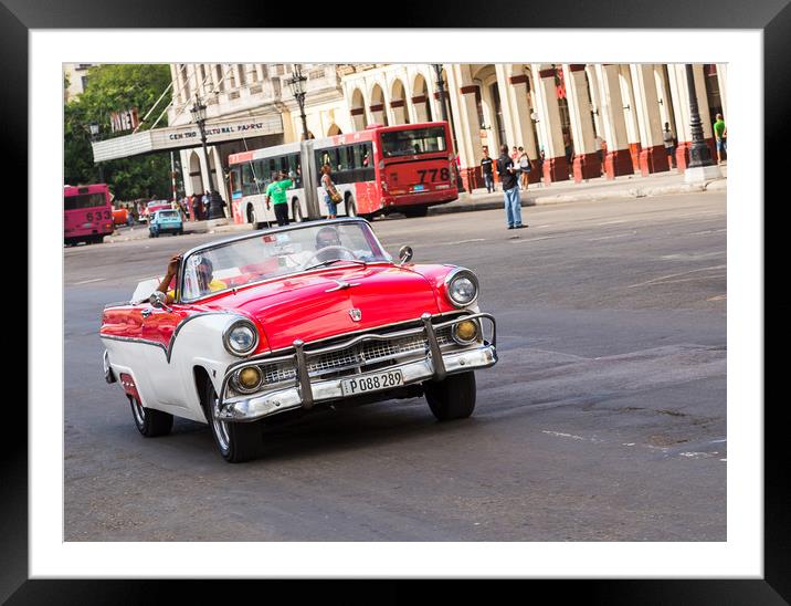 Red and white convertible on the Prado Framed Mounted Print by Jason Wells