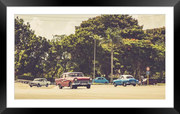 Old American cars pass Revolution Square Framed Mounted Print by Jason Wells