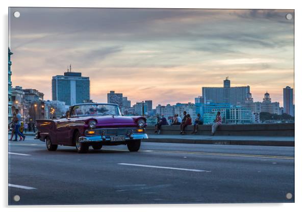 Tourists in a vintage car on the Malecon Acrylic by Jason Wells