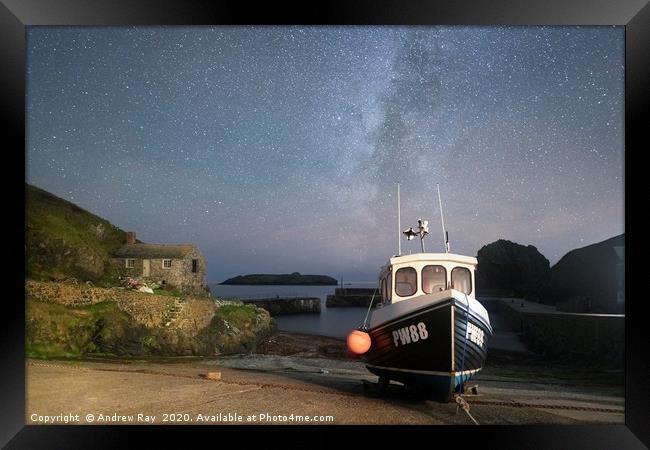 Milky Way over Mullion Cove Framed Print by Andrew Ray
