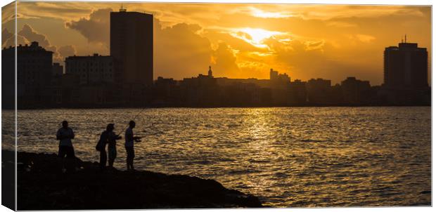 Fishermen in Havana at sunset Canvas Print by Jason Wells