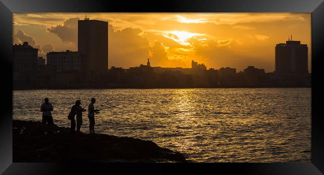 Fishermen in Havana at sunset Framed Print by Jason Wells