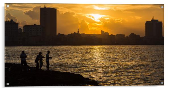 Fishermen in Havana at sunset Acrylic by Jason Wells