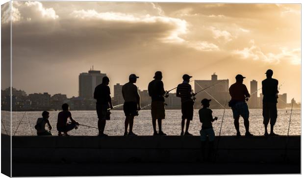 Fishing off the Malecon at sunset Canvas Print by Jason Wells
