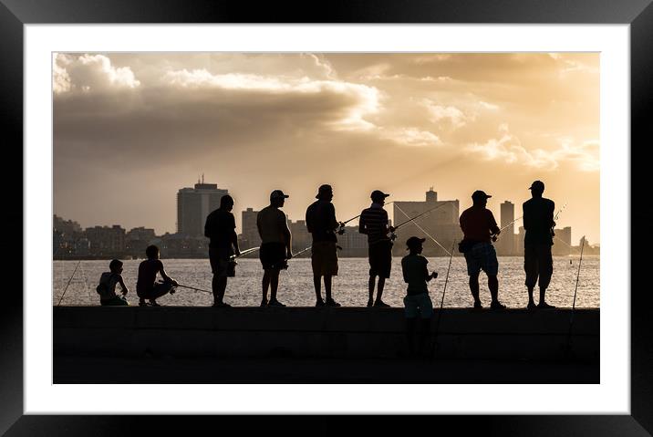 Fishing off the Malecon at sunset Framed Mounted Print by Jason Wells