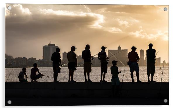 Fishing off the Malecon at sunset Acrylic by Jason Wells