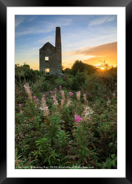 The setting sun at Wheal Peevor Framed Mounted Print by Andrew Ray