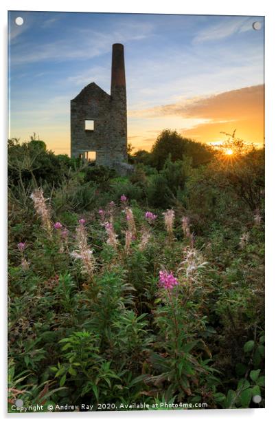 The setting sun at Wheal Peevor Acrylic by Andrew Ray