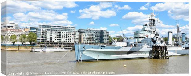 HMS Belfast light cruiser in London. Canvas Print by M. J. Photography