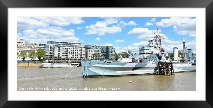 HMS Belfast light cruiser in London. Framed Mounted Print by M. J. Photography