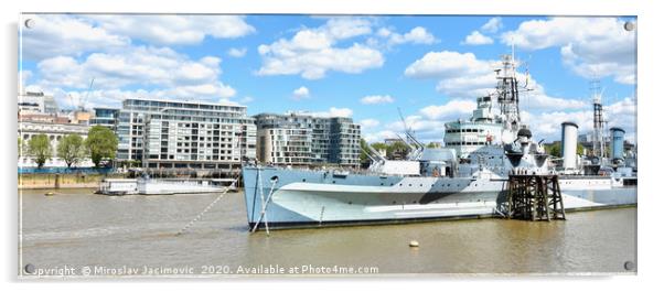 HMS Belfast light cruiser in London. Acrylic by M. J. Photography